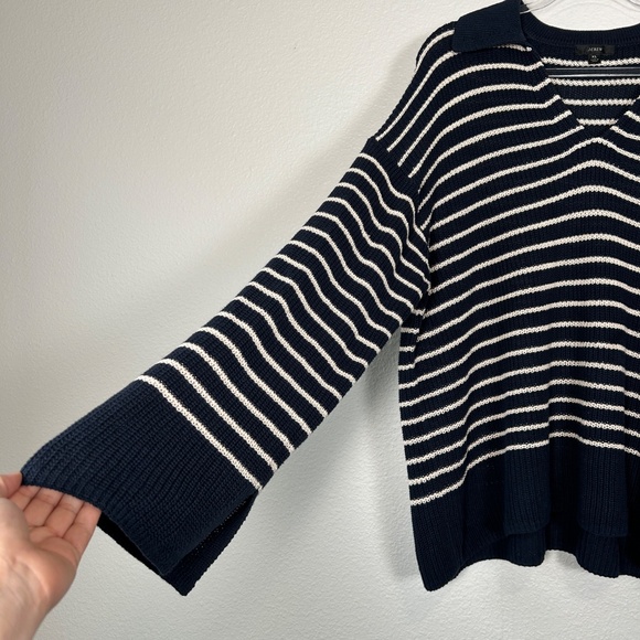 J. Crew women size XL relaxed collared sweater navy stripe cotton preppy - Picture 4 of 14